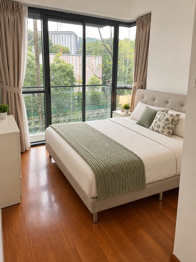 Bedroom overlooking greenery